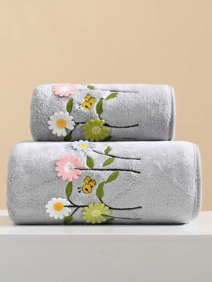 1/2/3 chiếc khăn bông san hô màu trơn mềm mại, thấm hút tốt, không rụng lông, nhẹ, thích hợp sử dụng tại nhà, cho các cặp đôi, khăn lau tóc/tay/mặt/tắm nhanh khô. - Màu Xám nhạt - Xem 1