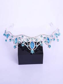 1pc Women's Fashion Princess 3D Crown Rhinestone Headband, Sweet Luxury Birthday Hair Accessory - Silver Coral Blue - View 1