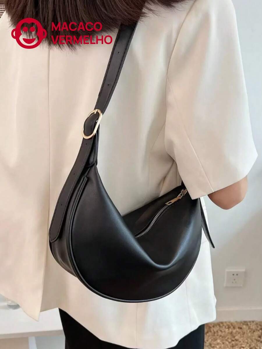Versatile, Casual, Minimalist Solid-Colored Crossbody Bag With Zipper Closure And Large Capacity For Everyday Use. - Black - View 1