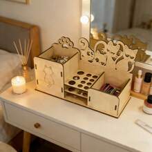 Creative Cat Wooden Desktop Storage Box, Multifunctional Pen Holder & Stationery Organizer - Apricot - View 2