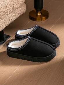 Women's Closed-Toe Thick Soft Bottom Anti-Slip Slippers, Men's Thick Sole Slippers, Autumn/Winter - Black - View 3