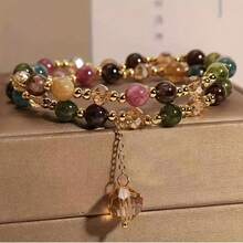 1 Double-Layer Beaded Bracelet, Retro Style, Suitable For Girls' Daily Wear - 彩色 - 查看 5