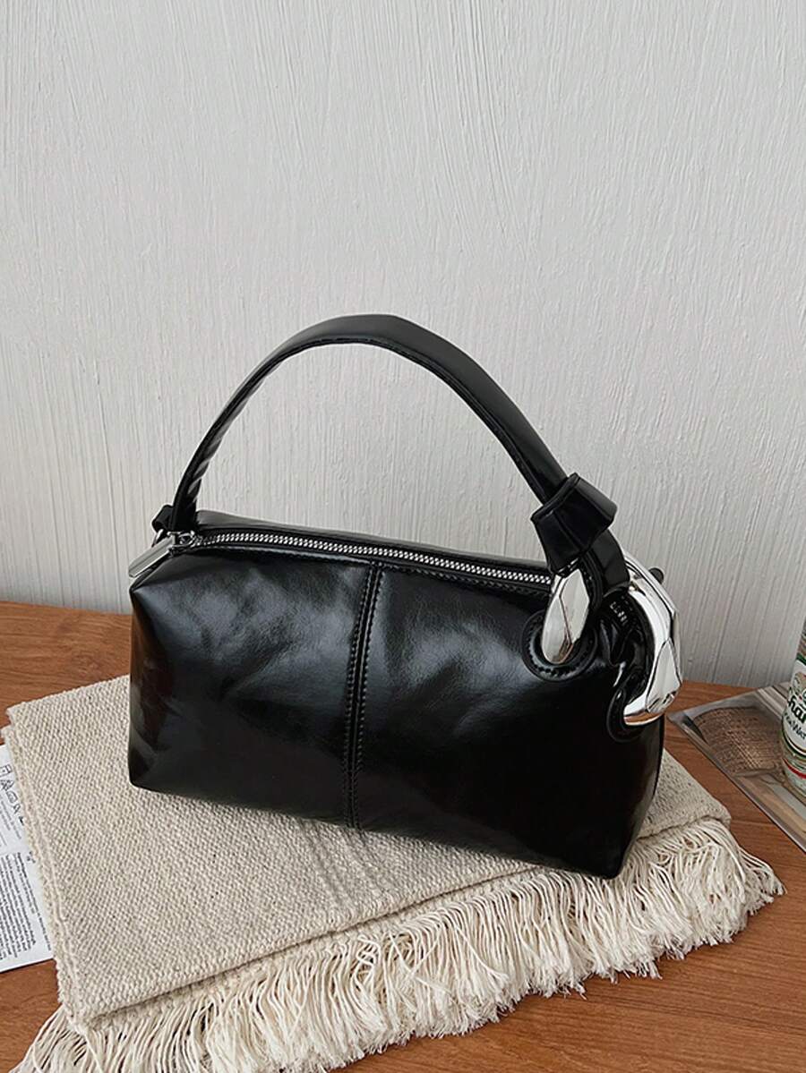 Nuevo bolso de mano de moda impermeable de PU con cierre de cremallera, forma cuadrada, color rojo vino, diseño con colgante decorativo, correa ajustable y desmontable para usar en el hombro/cruzado/asa superior, adecuado para uso diario, compras, trabajo, viajes y fiestas. Regalo perfecto para el Día de San Valentín, Acción de Gracias, Halloween, Navidad