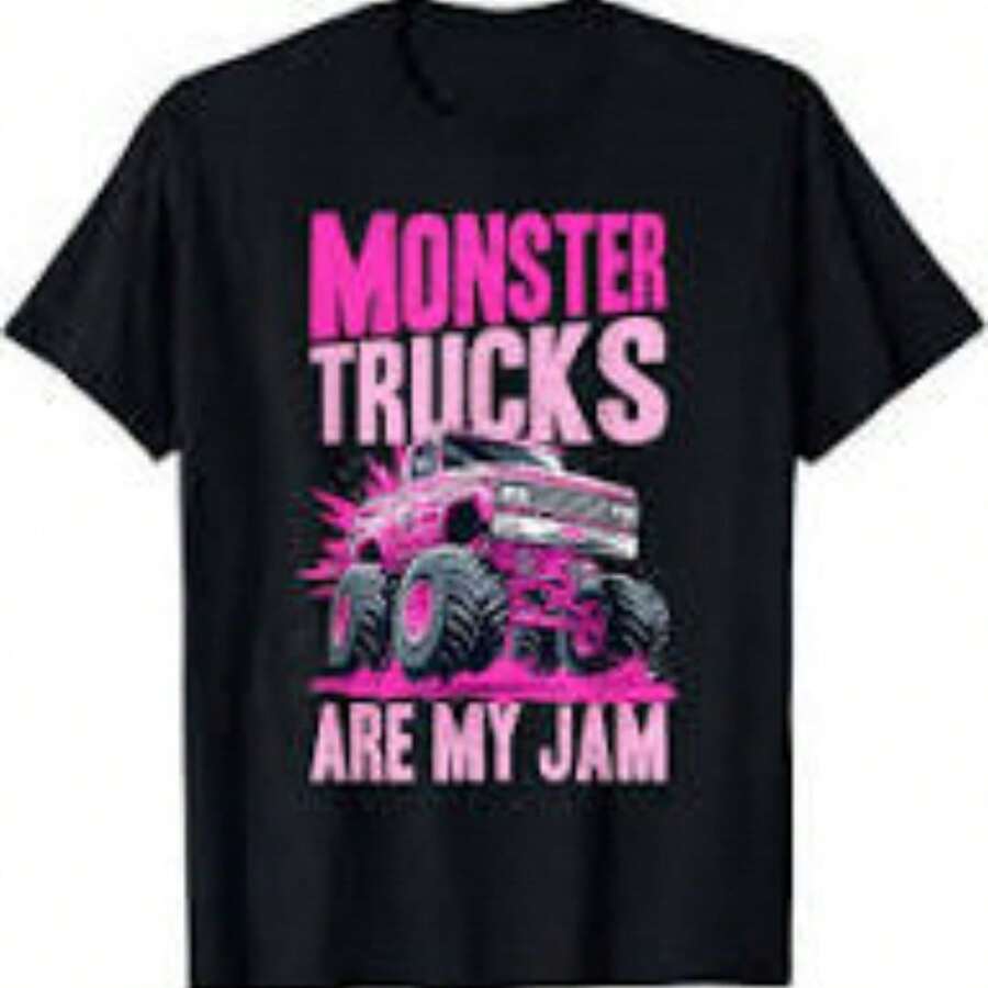 Men's Pink Monster Trucks Are My Jam Cute Monster Truck Graphic T-Shirt - trắng - Xem 1