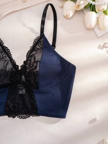 1pc Women's Lace Wireless Comfortable Bra - Royal Blue - View 3