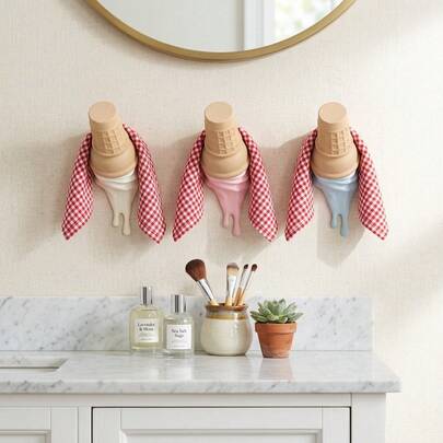 可爱冰淇淋造型装饰挂钩，适用于浴室、厨房、梳妆台、玄关等场所，多功能挂钩，可用于悬挂毛巾、项链、发圈、钥匙和其他小物件。