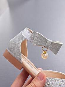 1双女童公主鞋，春夏秋季新款，幼儿/大童闭趾软底舞蹈鞋，带踝带，优雅凉鞋 - 銀色 - 查看 8