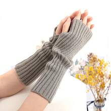 Long Fingerless Gloves Women Mitten Winter Arm Warmer Knitted Arm Sleeve Fashion Casual Soft Girls Clothes Punk Gothic Gloves - Đỏ - Xem 7