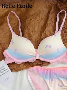Belle Étoile 2026 Women's Sweet Gradient Color Lingerie, Small Bust Gathering, No Underwire, Comfortable, Side Collection Of Auxiliary Breast, Lace-Edged Teenage Girl Bra, Colorful 1 Bra Set, Suitable For Vacation, Hot Springs, Gift - 淺藍色 - 查看 4