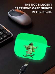 Jesus Skateboarding Cartoon Fun Pattern, Night Fluorescent Split Case, Matte Finish, Earphone Case Compatible With Apple Airpods4/3/1/2/Pro/Pro 2/Pro 3 Quality Goods, Unique Design. Fun, Cartoon-Style, Creative - View 2