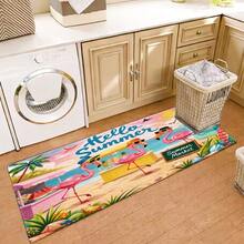 1pc Flamingo Beach Kitchen Rug, Kitchen Mat, Kitchen Carpet, Classic Plaid Doormat, Small Rug, Carpet, Runner Rug, Floor Mat, Home Decor, Area Rug, Outdoor Mat, Home Decor, Area Carpet, Bedroom Rug, Washable Carpet - Multicolor - View 3