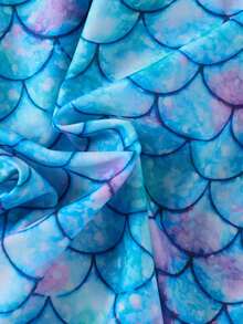 1pc Girls' Mermaid Scale Print Long Sleeve Swimsuit, Quick-Dry Stretchy Fabric, Zipper Detail, Suitable For Swimming Pool, Summer Beach Vacation And Surfing Fun - Blue - View 8