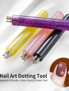 5-in-1 Blumenmuster Nail Art Punktierstift mit acrylischem Sternenhimmel-Griff, perfekt zum Erstellen von Pflaumenblütenmuster in einem Pinselstrich für Anfänger und professionelle Nagelkünstler, ein unverzichtbares Utensil für Beauty-Enthusiasten und Nageldesigner - Verschiedenfarbig - Übersicht 3