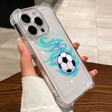1个全新简约足球图案防震透明TPU保护壳，兼容苹果Series、Series 17、16 Plus、16 Pro Max、16 Pro/11、15 Pro Max、14 Pro Max，三星Galaxy SAM、C15、Hot30i、Note 14 - 無色 - 查看 3