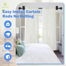 Black Curtain Rods No Drilling-Adjustable No Drill Curtain Rods For  32-45 Inch With Adhesive Brackets For Bedroom Apartment Renter Friendly 5/8" Small Door Cafe Single Rod Easy Install - Black - View 5