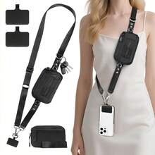 1 pieza Correa de teléfono ajustable y multifuncional, adecuada para diversos estuches de teléfono, tarjetas de identificación, tarjetas de crédito, pases, mochilas, hecha de material de nailon minimalista, unisex - Negro - Ver 5