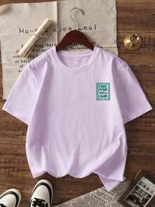 Camiseta casual de mujer de manga corta y cuello redondo - Estampado, tela suave y cómoda, lavable a máquina, tops de verano para damas - Púrpura malva - Ver 3