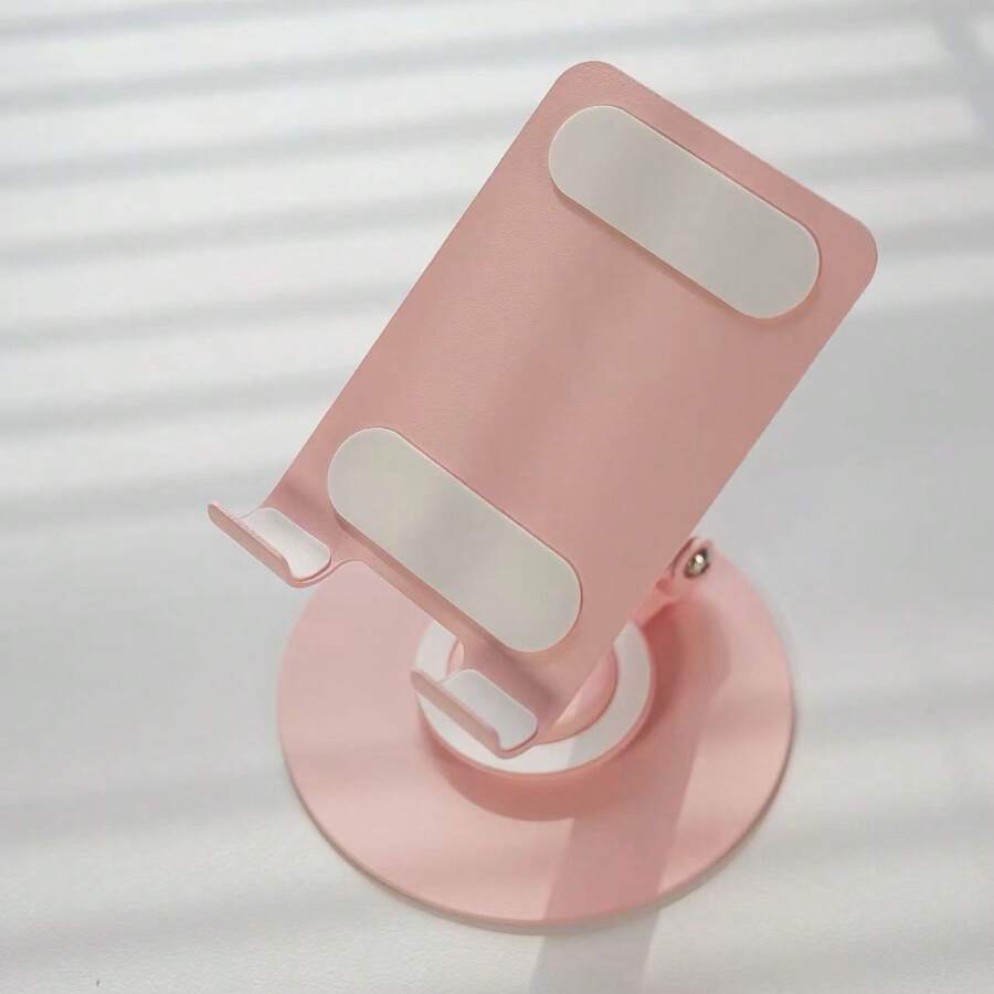 Pink Alloy Metal Light-Colored Heavy-Duty Foldable 360° Rotating Desktop Phone Stand, Construction Mother's Day Gift - Baby Pink - View 1