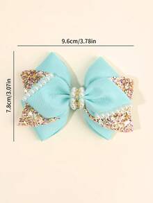 2pcs Green Bow Hair Clips For Girls, Sweet Pearl Decorated Crocodile Clips, Gift, Casual Daily Hair Accessories - Multicolor - View 7