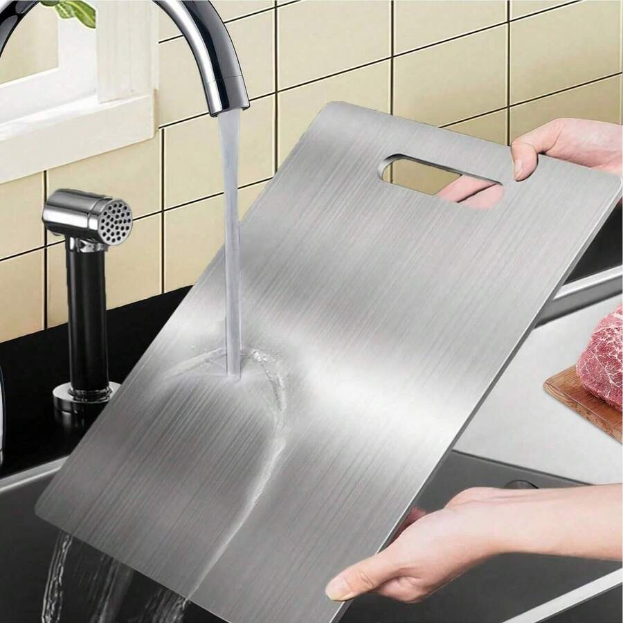 Stainless Steel Cutting Board, Double-Sided Cutting Board, Reinforced Material, Cooking Cutting Board, Kitchen Tool, Hangable, Convenient Storage - Random Color - View 1