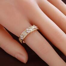 1pc Delicate Floral Geometric Design Cubic Zirconia Inlaid Ring For Women - Multicolor - View 10