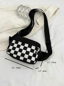Solid Color Nylon Black & White Plaid Versatile Minimalist Waist Bag, Running Sports Chest Bag, Multi-Functional Crossbody Chest Pack, Fashionable Ladies Mini Chest Bag, Phone Pouch & Coin Purse - trắng - Xem 11
