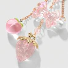 Y2K Bowknot Strawberry Keychain For Women Exquisite Sweet Flower Peach Bag Pendant Cute Romantic Accessorymobile Phone Chain - Yellow - View 5