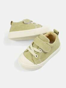 1 Pair New Unisex Kids' Light Green Fashionable Versatile Comfortable Casual Low-Top Canvas Sneakers, Hook And Loop Closure Round Toe Soft Sole Design, Suitable For Daily Outdoor Activities, Holiday Parties, Vacations, Badminton, Tennis Sports And Campus Wear, All Seasons - Khaki - View 8