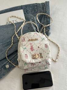 1pc's New Sweet Bunny Print Backpack Is Practical And Versatile. It Features A Zipper Closure Design And An Adjustable Shoulder Strap. It Is Suitable For Various Occasions Such As Outings And Can Easily Accommodate Daily Necessities. It Is A Fashion Darling With Strong Style Adaptability. - Sweet Backpack + Keychain - View 4