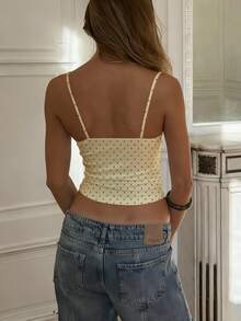 Women Polka Dot Spaghetti Strap Tank Tops Y2K Fairycore Lace Trim Corset Camisole V Neck Slim Cami Tops Cute Lace Trim Crop Tops For Summer Going Out Tops Sweet T-Shirt Casual Streetwear - Chấm bi màu vàng nâu - Xem 6