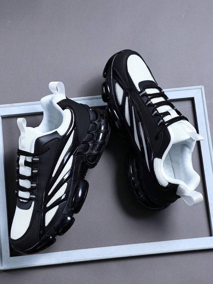 Men's Sneakers, Fashion Men's Sports Shoes, Lace-Up Shoes, Men's Personalized Black And White Contrast Street Casual Shoes, Comfortable And Breathable