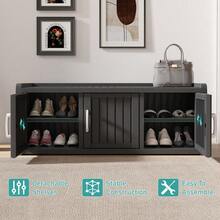 2-Tier Storage Bench, Waterproof UV-Resistant Outdoor Shoe Storage Cabinet With 2 Doors & Adjustable Shelves For Indoor Outdoor Entryway, Hallway, Living Room (Black) - 黑色 - 查看 11