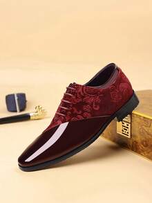 Mioeert 男士正装皮鞋，经典漆皮天鹅绒系带牛津鞋 - 玫紅色 - 查看 7