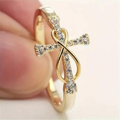 1pc Personalized Minimalist Elegant High-Quality Ring, Fashionable Cross Design Infinite Love Classic Ring, Chic Elegant French Palace Style Stackable Rings, Suitable For Wedding, Engagement, Daily Wear, Holidays, Parties, Spring/Summer/Autumn/Winter, Best Gift For Yourself, Family And Friends,Jewellery