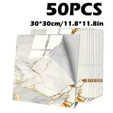 Brodark 10/50片装 30*30厘米仿大理石瓷砖图案自粘墙贴，蓝金/黑金/灰金/白金四种颜色可选，波西米亚现代风格设计，适用于客厅、卧室等多种场景，可自行安装，适用于全屋翻新，防水防潮，易撕易贴，经久耐用。 - 10/50片裝 - 查看 14