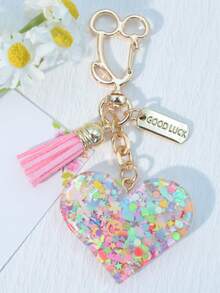 1 móc khóa hình trái tim màu hồng, mặt dây chuyền lấp lấp lánh bằng nhựa, phụ kiện trang trí túi xách dễ thương, móc khóa hình quả anh đào, quà tặng ngày lễ cho phụ nữ - Màu Hồng baby - Xem 6