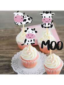 12pcs/Set Mini Cow Cake Toppers, Farm Cow Moo Cake Decorations, Islamic Eid Festival, Birthday Party, Baking Cupcake Picks - Multiple Styles - View 7