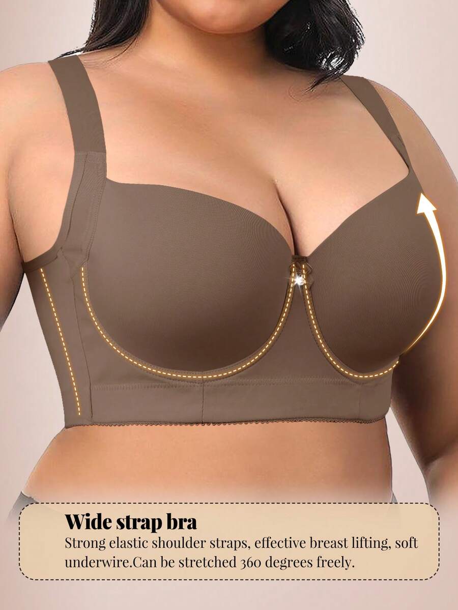 mimilemon Mocha Brown Seamless Plus Size Women's Bra, Smooth Minimalist Lift-Up Underwire Bra - Mocha Brown - View 1