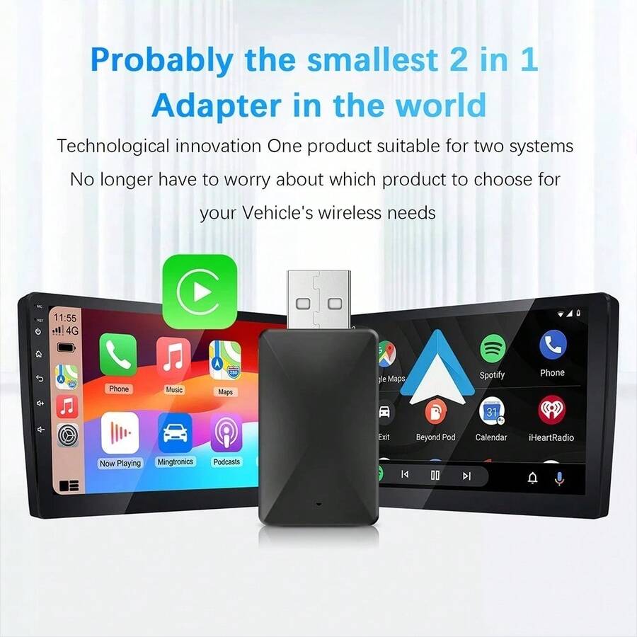 Bộ chuyển đổi CarPlay không dây mới năm 2026, 2 trong 1, thiết kế nhỏ gọn, cắm là chạy, kết nối nhanh và ổn định, tương thích với CarPlay và hệ thống kép. Bộ chuyển đổi không dây CarPlay Android Auto mới, hộp mini thông minh, cắm là chạy, kết nối đa năng cho bộ chuyển đổi không dây.