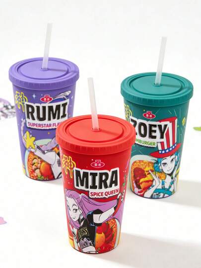 Netflix 1PC Demon Hunters Officially Licensed Reusable Straw Cup With Lid Featuring 3 Styles Rumi Mira And Zoey Character Designs Portable Tumbler For Cold Drinks Coffee And Smoothies Ideal Gifts For Anime Fans And Daily Life Decoration