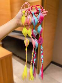 2 pièces Perruques tressées à bulles colorées pour filles, chouchous à cheveux élastiques, convenant pour chignons, couettes, couleur dégradée arc-en-ciel, palette Y2K dopamine, idéal pour les fêtes, les rendez-vous, les séances photo, les représentations sur scène - Multicolore - Voir 6