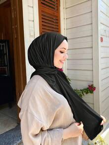 1pc Ready-To-Wear Instant Hijab Made By Soft, Breathable, And Anti-Pilling Fabric For . Suitable For Year-Round Use And Daily Wear By S.,Beach,Holiday,Accessories,Travel Essential - Black - View 16