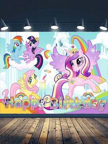 My Little Pony Birthday Background Cloth For Outdoor Party Decoration, Photo Backdrop, Wall Decoration For Birthday, 75*95CM Hanging Cloth, Photo Background Banner, Party Atmosphere Decoration Photo, Decorative Props, Outdoor Camping Photo - Multicolor - View 5