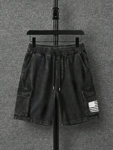 Minimalist Men's Summer Washed Distressed Vintage Pocket Cargo Shorts - Black - View 2