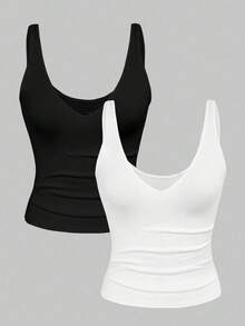 Primavera/Verano/otoño nueva temporada versátil de moda con cuello en V profundo sin espalda conjunto de dos piezas - Multicolor - Ver 7