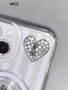 2/4/6/10个银色心形和星形挂钩装饰手机挂绳，方便携带，背面带粘性防止脱落，时尚美观。 - 快閃鑽愛心 - 查看 6