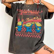 Disney Oversized T-Shirt Retro Pizza Planet Toy Story  Shirt, Pizza Planet Tee, Funny Disney Pizza Shirt, Disney Aliens T-Shirt, Toy Story Family Shirt - Black - View 1