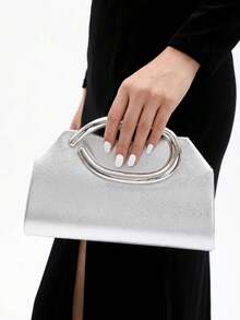 1 pieza Bolso de mano de cuero plateado elegante para mujer, bolso de embrague de terciopelo de lujo para la noche, adecuado para vestidos formales, bodas, fiestas de cumpleaños y graduaciones - Plateado - Ver 10