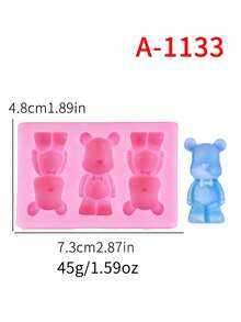 1pc, 3 Cavity Bowtie Bear Shaped Silicone Baking Mold - Multicolor - View 7