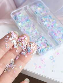 Holographic Laser Nail Glitter - Mixed Stars & Hearts, Ultra-Thin Nail Sequins, Dreamy Stars & Hearts Combination, Highlighter Shiny Stars & Hearts Hollow Mix, Suitable For Nail Salons And DIY Nail Decoration - Multicolor - View 6